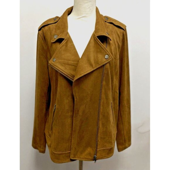 Style & Co Women's  Brown Faux Suede Moto Jacket Size Large - Picture 6 of 16